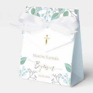 Baptism watercolor small blue flowers favour box