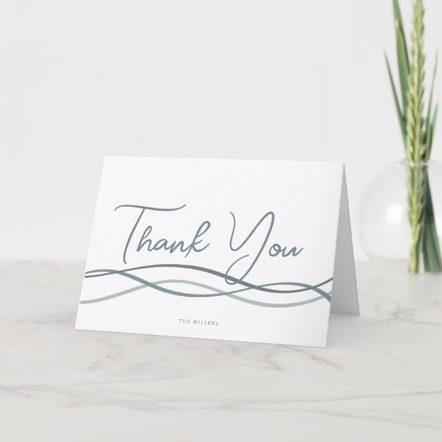Baptism Waves Blue Minimalistic Modern Thank You  Card (Front)