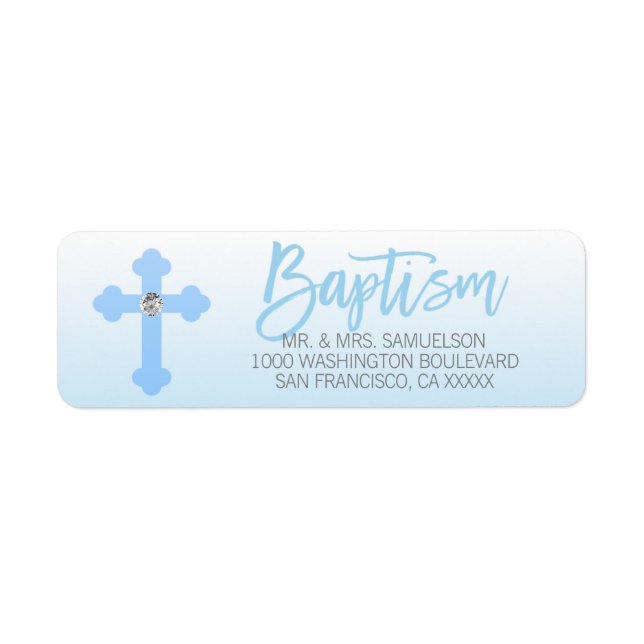Baptism White Blue Cross BOY Return Address (Front)
