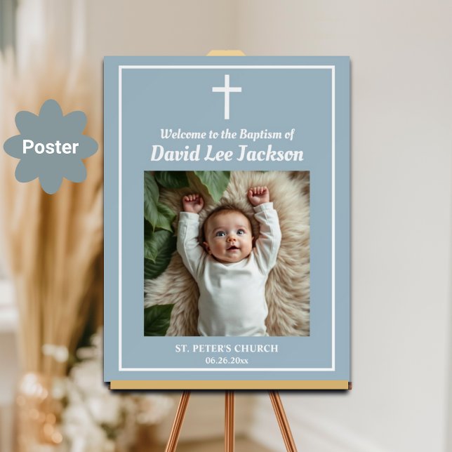 Baptism White Cross Dusty Blue 1 Photo Welcome  Poster (Creator Uploaded)