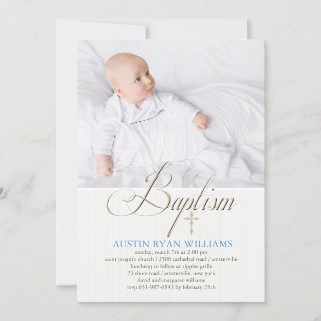 Baptism White Photo Invitation (Front)