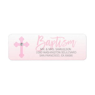 Baptism White Pink Cross Girl Return Address