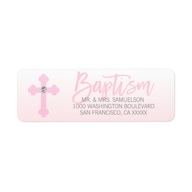 Baptism White Pink Cross Girl Return Address (Front)