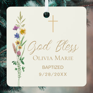 Baptism Wildflower Custom Photo Ceramic Metal Tree Decoration