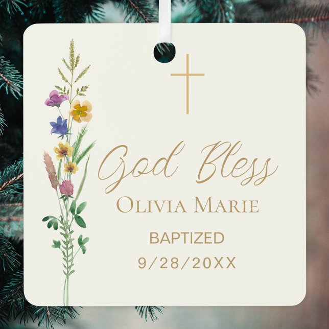 Baptism Wildflower Custom Photo Ceramic Metal Tree Decoration (Creator Uploaded)