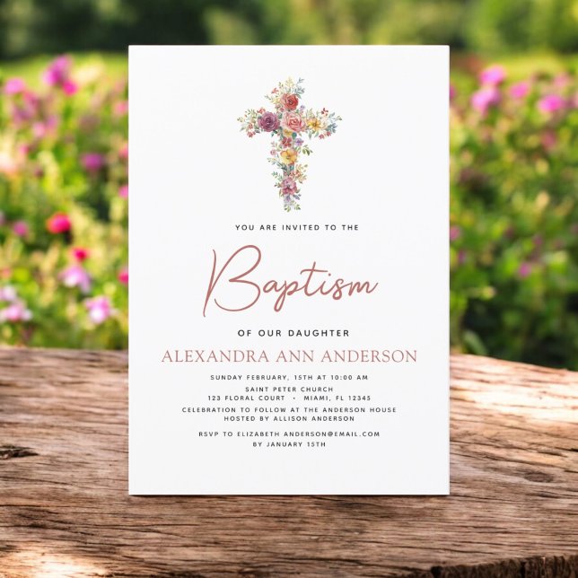 Baptism Wildflower Dusty Pink Rose Greenery Invitation (Creator Uploaded)