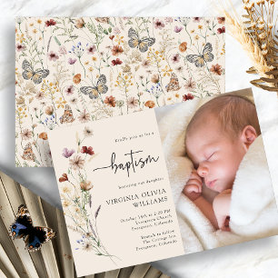 Baptism Wildflower Photo Invitation