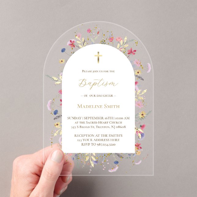 Baptism wildflowers acrylic invitations (Insitu (Handheld))