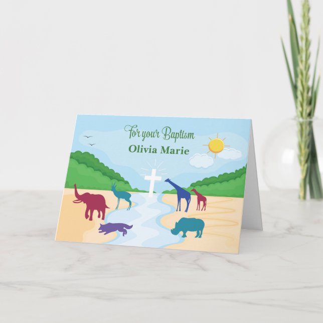 Baptism with Animals in River Personalize Name Card (Front)