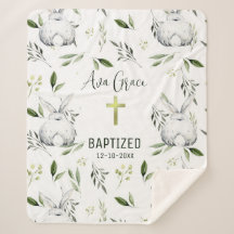 Baptism with Cross, Bunny Sherpa Fleece Blanket