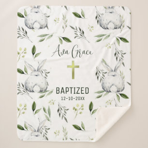 Baptism with Cross, Bunny Sherpa Fleece Blanket