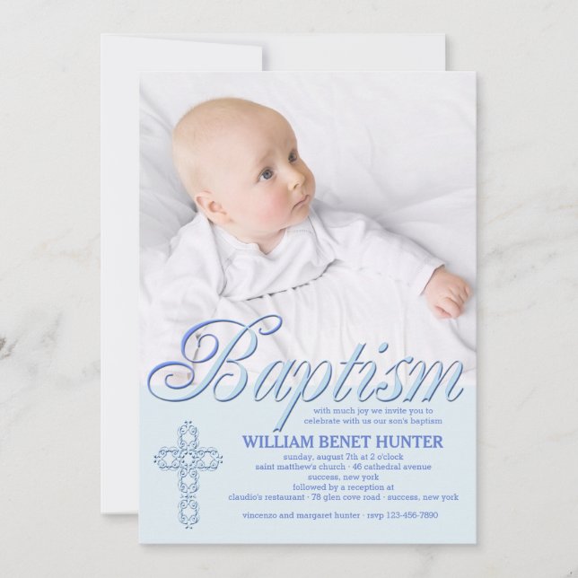 Baptism Word Blue Photo Invitation (Front)