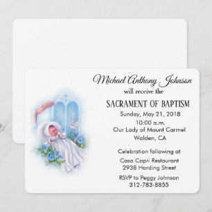 Baptismal Baby Boy Blue Flowers Invitation