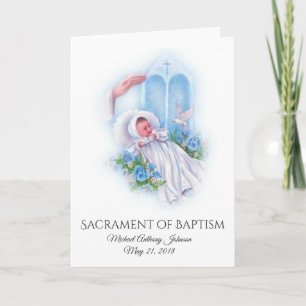 Baptismal Baby Boy Blue Flowers Invitation Card