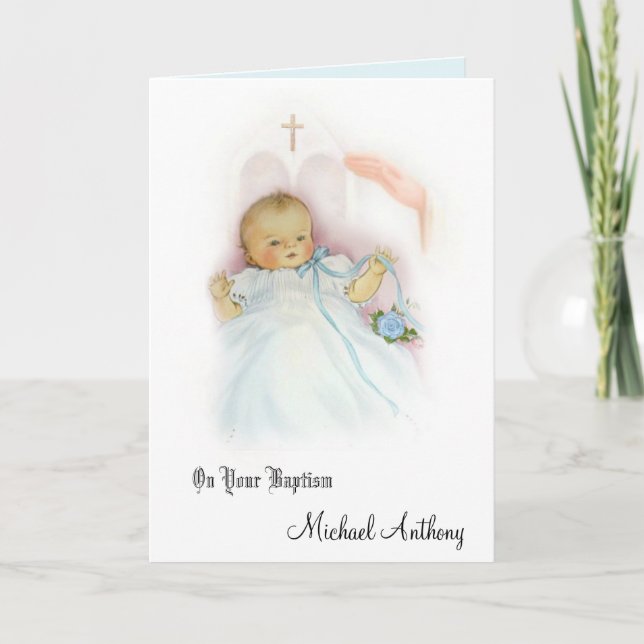 Baptismal Baby Boy Christening Blessing Card (Front)