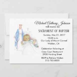 Baptismal Baby Boy Vintage Virgin Mary Invitation