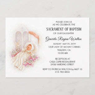Baptismal Baby Girl Pink Flowers Invitation