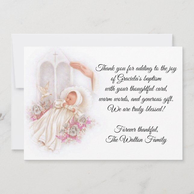 Baptismal Baby Girl Pink Flowers Thank You (Front)