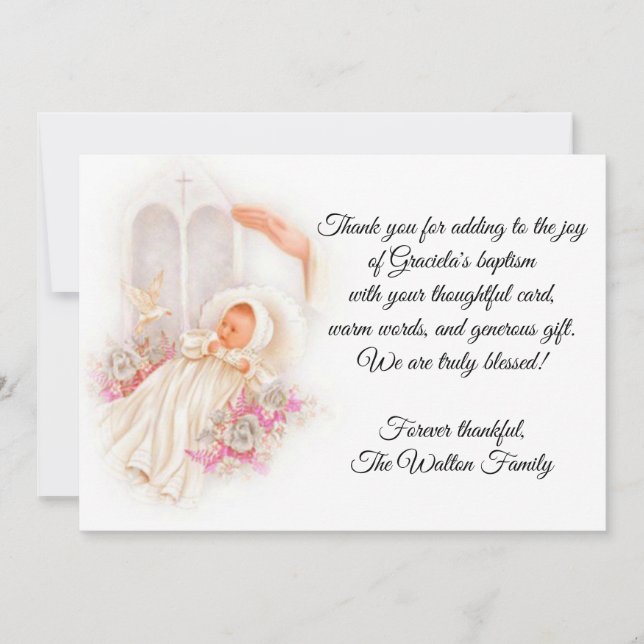 Baptismal Baby Girl Pink Flowers Thank You (Front)