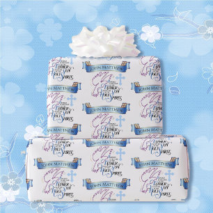 Baptized Holy Spirit Boy's Blue White Cross Dove Wrapping Paper