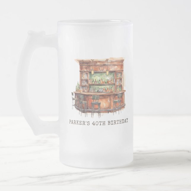 Bar Adult Birthday Any Age Frosted Glass Beer Mug (Left)