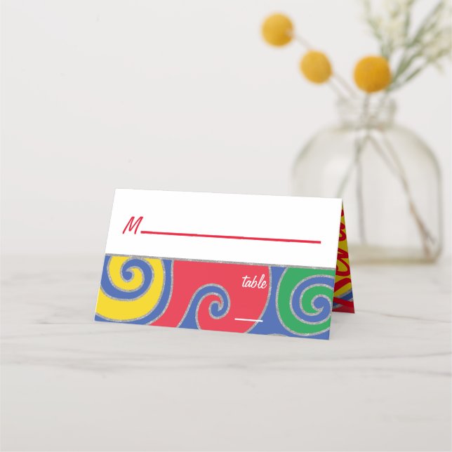 Bar an Bat Mitzvah Elegant Swirls of Colour Place Card (Front)