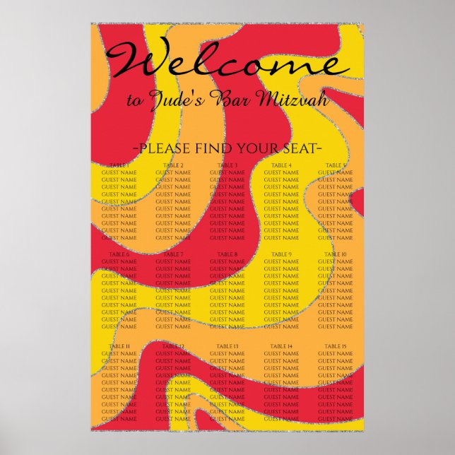 Bar and Bat Mitzvah Silvery Waves Seating Chart (Front)