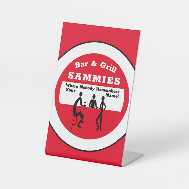Bar And Grill Red Typography Bar Design Pedestal Sign (Front)