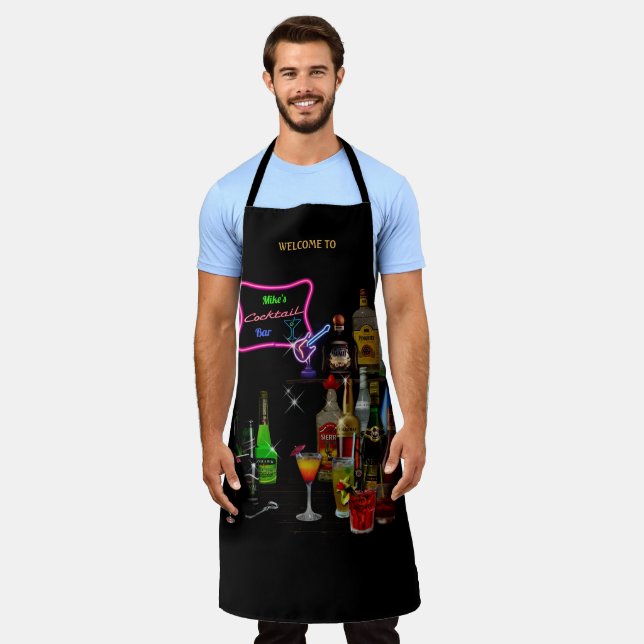 Bar Apron with your Name(s) on the Neon Sign (Worn)