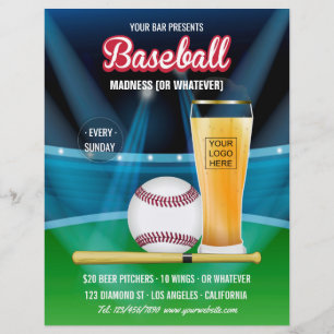 Bar Baseball Event Promo Menu add photo and logo