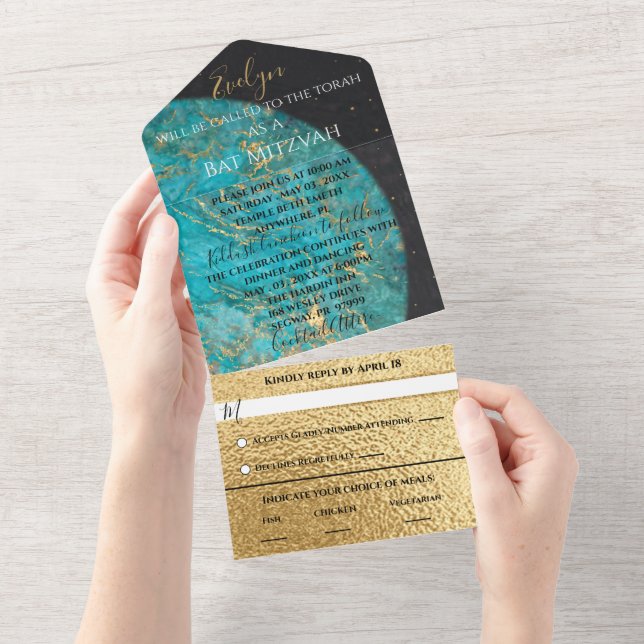 Bar Bat Mitzvah All in One Invitation Outer Space (Tearaway)