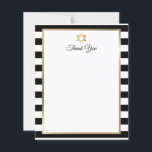 Bar Bat Mitzvah Black White Stripe Thank You Note<br><div class="desc">With a classic black-and-white striped background,  this elegant Bar or Bat Mitzvah note paper features a faux gold-foil border framing your thank-you message. Designed by Thisisnotme©</div>
