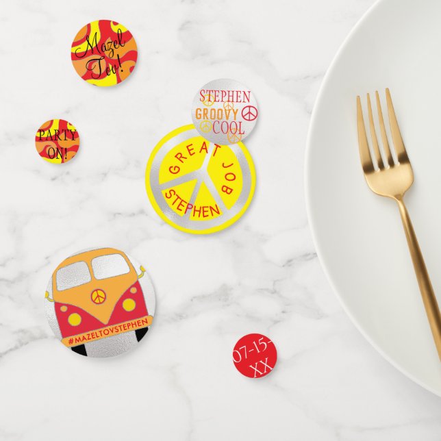 Bar Bat Mitzvah Confetti Silvery Orange & Yellows  (Group)