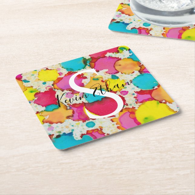 Bar Bat Mitzvah Confetti Square Paper Coaster (Angled)