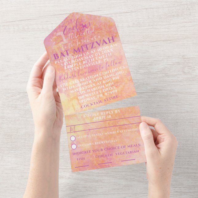 Bar Bat Mitzvah Flowery Subtle All In One Invitation (Tearaway)