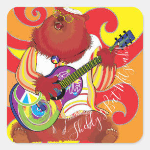 Bar Bat Mitzvah Hippie Singing Bear Square Sticker