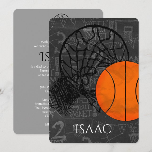 Bar Bat Mitzvah Invitation Basketball Theme (Front/Back)