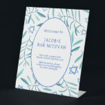 Bar Bat Mitzvah Jewish Wedding Botanicals Custom Pedestal Sign<br><div class="desc">Perfect custom sign for a bat mitzvah, bar mitzvah or other Jewish celebration! Hand made watercolor art for you! FULLY CUSTOMIZABLE! Click on “Personalise” above to edit the text. Click "edit using design tool" to adjust the fonts, colours and placements and to delete the back side design if you prefer.THANK...</div>