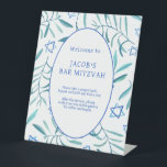 Bar Bat Mitzvah Jewish Wedding Botanicals Custom Pedestal Sign<br><div class="desc">Perfect custom sign for a bat mitzvah, bar mitzvah or other Jewish celebration! Hand made watercolor art for you! FULLY CUSTOMIZABLE! Click on “Personalise” above to edit the text. Click "edit using design tool" to adjust the fonts, colours and placements and to delete the back side design if you prefer.THANK...</div>