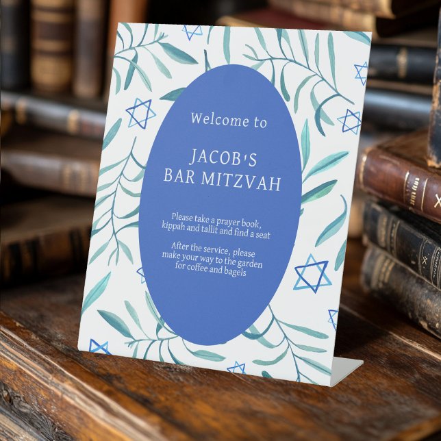 Bar Bat Mitzvah Jewish Wedding Botanicals Custom Pedestal Sign (Bar Bat Mitzvah Jewish Wedding Botanicals Custom Pedestal Sign
)