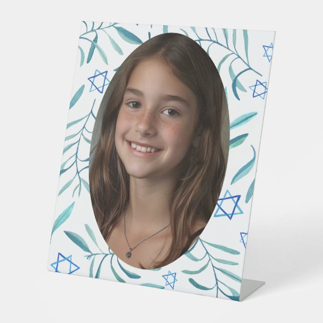 Bar Bat Mitzvah Jewish Wedding Botanicals Custom Pedestal Sign (Front)