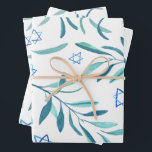 Bar Bat Mitzvah Jewish Wedding Hanukkah Custom Wrapping Paper Sheet<br><div class="desc">Perfect wrapping paper for a bat mitzvah, bar mitzvah, jewish wedding, jewish holidays or other Jewish celebration! Hand made watercolor art for you! FULLY CUSTOMIZABLE! Click "edit using design tool" to add text, adjust colours and placements. THANK YOU FOR SUPPORTING INDEPENDENT ARTISTS! All artwork and designs are created by me....</div>