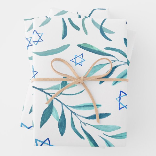 Bar Bat Mitzvah Jewish Wedding Hanukkah Custom Wrapping Paper Sheet (In situ)