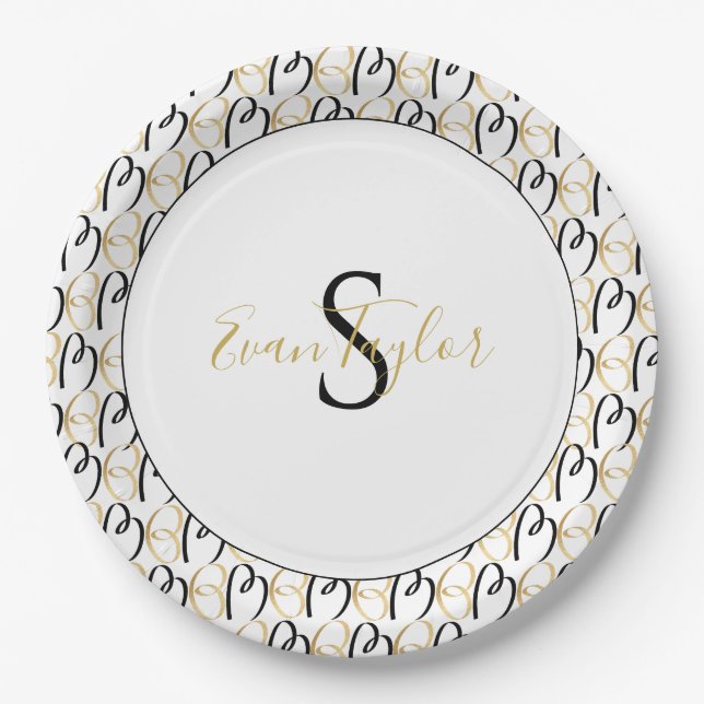 Bar Bat Mitzvah Paper Plate Elegant Gold and Black (Front)