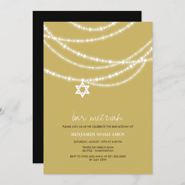 Bar / Bat Mitzvah Sparkles Star Of David Invite (Front/Back)