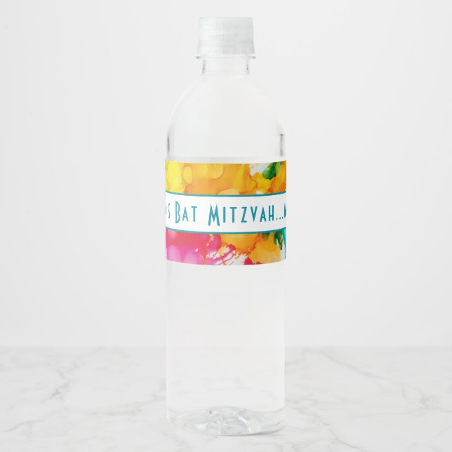 Bar Bat Mitzvah Splash of Colour Water Bottle Labe Water Bottle Label (Front)