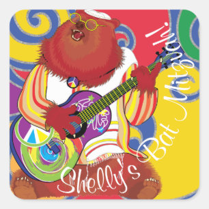 Bar Bat Mitzvah Swirls Hippie Bear Square Sticker