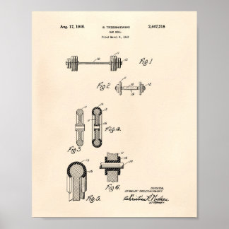 Bar Bell 1948 Patent Art Old Peper Poster