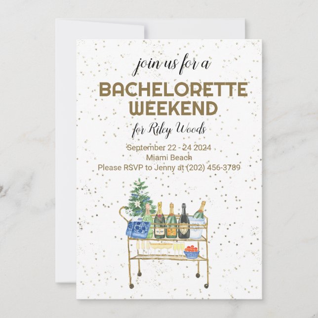 Bar Cart Bachelorette Weekend Grandmillennial Invitation (Front)