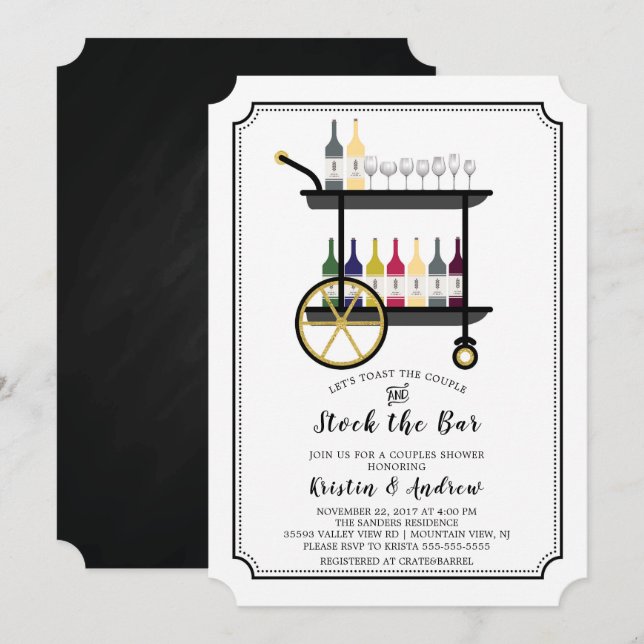 Bar Cart Stock the Bar Couples Shower Invitation (Front/Back)